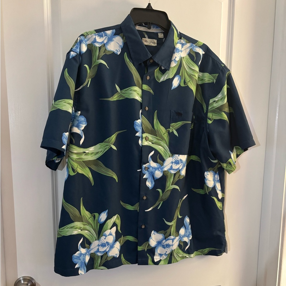Men's Palm Beach Navy Blue Floral Short-Sleeve Button-Up Shirt Sz XL